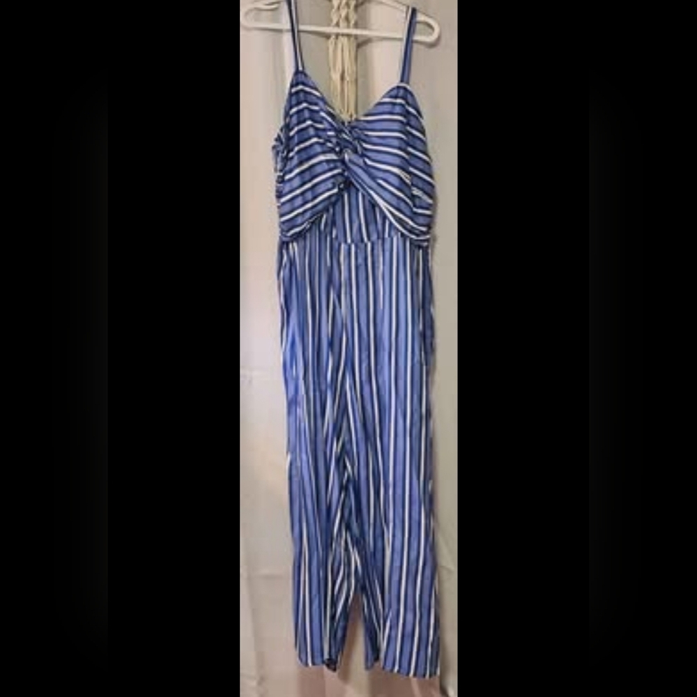 True Destiny Blue and White Striped Jumpsuit